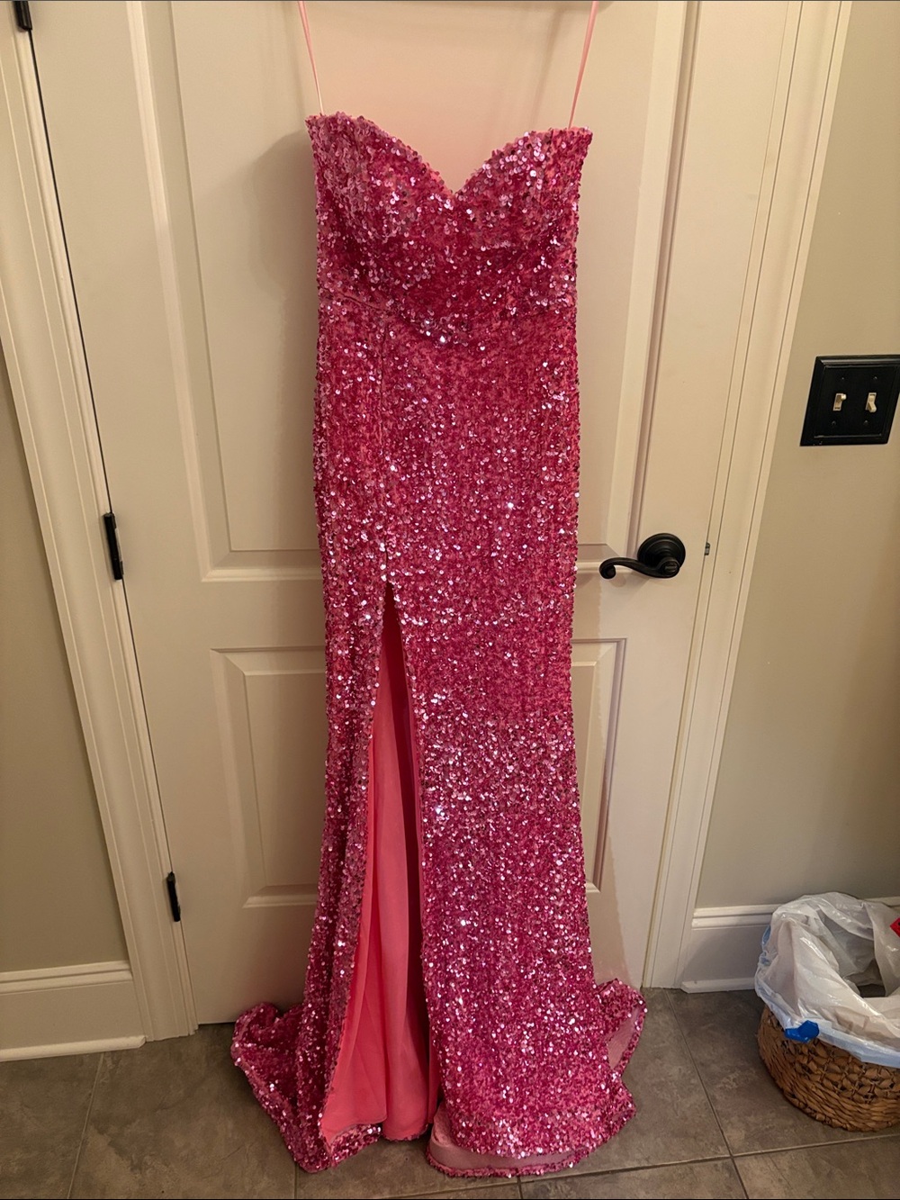 Portia and Scarlett Hot Pink Sequin Strapless Dress